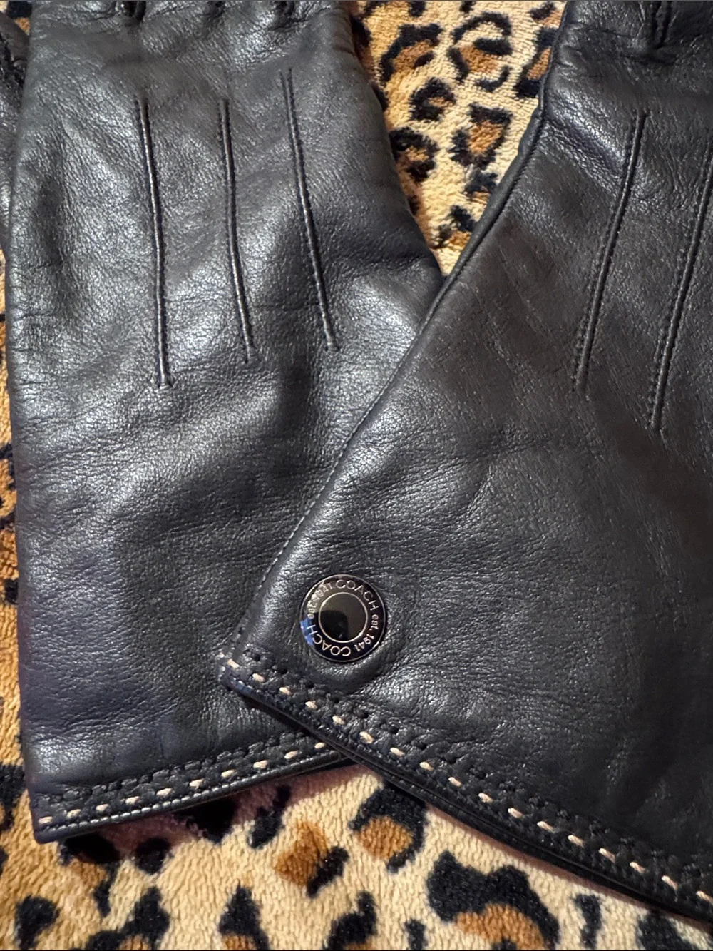 Coach Black Leather Women's Gloves with Button Accent